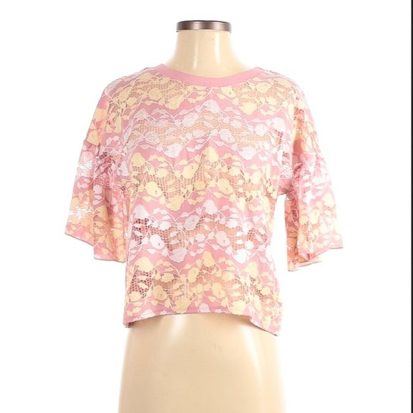 Zara Floral Lace Crop Bell Sleeve Top - Picture 4 of 4